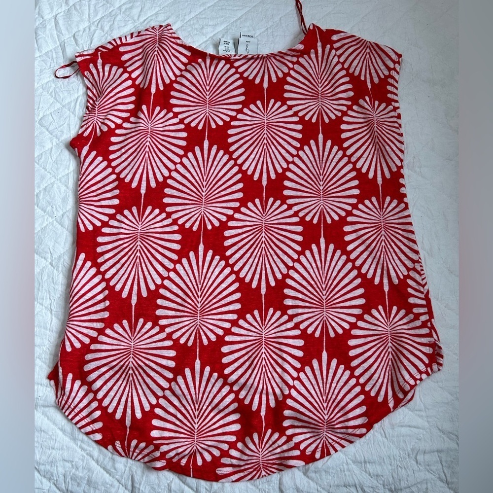 Joie Red and White Graphic Short Sleeve Top 100%Linen - Picture 5 of 5